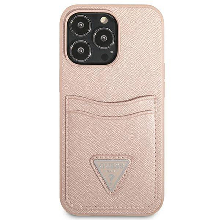 Guess Saffiano Double Card Triangle - Etui iPhone 13 Pro Max (różowy) (GUHCP13XPSATPP)