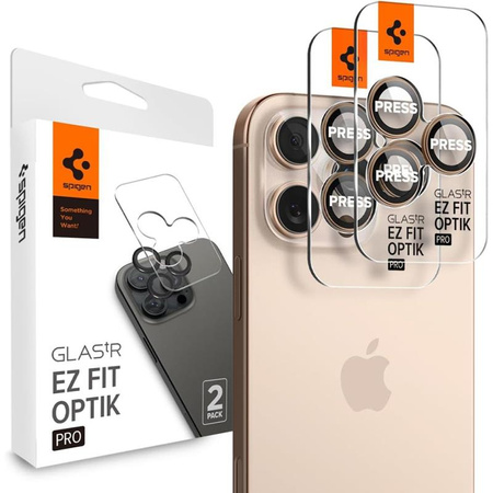 Spigen Optik Pro GLAS.TR EZ Fit Camera Protector 2-Pack - Szkło ochronne na obiektyw do iPhone 16 Pro / 16 Pro Max (2 szt) (Desert Titanium) (AGL08862)