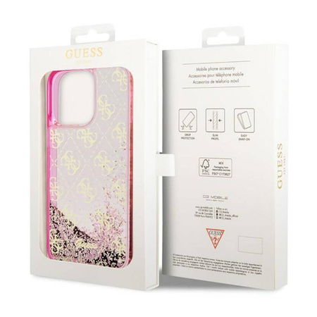 Guess Liquid Glitter Transculent 4G - Etui iPhone 14 Pro (Różowy) (GUHCP14LLC4PSGP)