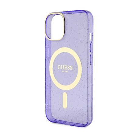 Guess Glitter Gold MagSafe - Etui iPhone 14 (Purpurowy) (GUHMP14SHCMCGU)
