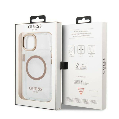 Guess Metal Outline Magsafe - Etui iPhone 13 (przezroczysty / złoty) (GUHMP13MHTRMD)