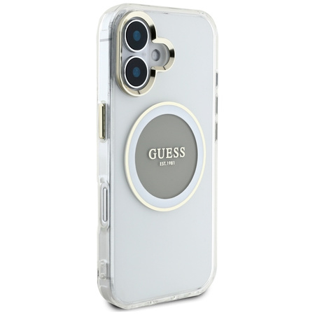 Guess IML Metal Colored Circle Classic Logo MagSafe - Etui do iPhone 16 (szary) (GUHMP16SHTDRCEDG)