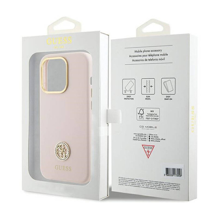 Guess Silicone Logo Strass 4G - Etui iPhone 15 Pro (różowy) (GUHCP15LM4DGPP)