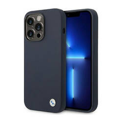 BMW Liquid Silicone Case Metal Logo MagSafe - Etui iPhone 14 Pro Max (granatowy) (BMHMP14XSILNA)