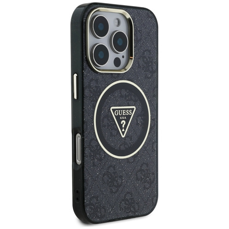 Guess IML Metal Glitter 4G Circle Triangle MagSafe - Etui do iPhone 16 Pro (czarny) (GUHMP16LHG4PRTGK)