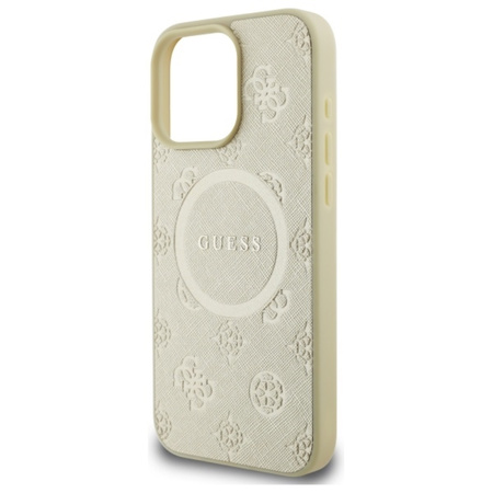 Guess Saffiano Peony Classic Logo MagSafe - Etui iPhone 16 Pro Max (złoty) (GUHMP16XPSAPSMED)