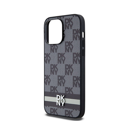 DKNY Leather Checkered Mono Pattern & Printed Stripes - Etui iPhone 14 Pro Max (czarny) (DKHCP14XPCPTSSK)
