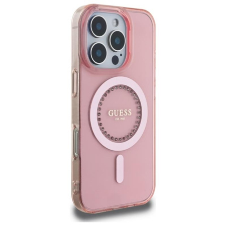 Guess IML Rhinestones MagSafe - Etui iPhone 16 Pro Max (różowy) (GUHMP16XPFTDTEP)