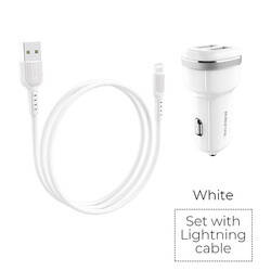 Borofone - ładowarka samochodowa 2x USB kabel Lightning w zestawie, biały (BFO-BZ13-L-W)