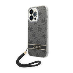 Guess 4G Print Cord - Etui ze smyczką iPhone 14 Pro (czarny) (GUOHCP14LH4STK)