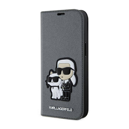 Karl Lagerfeld Booktype NFT Saffiano Karl & Choupette - Etui iPhone 14 (Srebrny) (KLBKP14SSANKCPG)