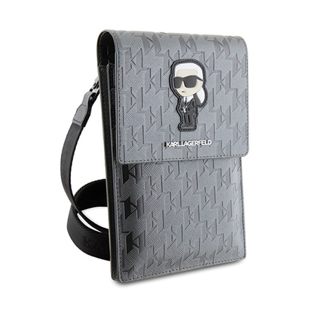 Karl Lagerfeld Saffiano Monogram Ikonik - Torebka crossbody na telefon (srebrny) (KLWBSAKHPKG)