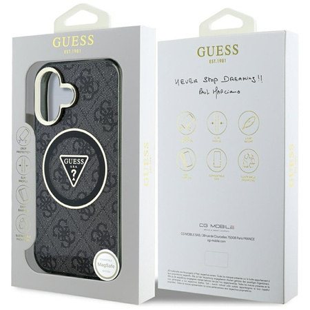 Guess IML Metal Glitter 4G Circle Triangle MagSafe - Etui do iPhone 16 (czarny) (GUHMP16SHG4PRTGK)