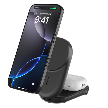 Belkin Ładowarka magnetyczna Qi2 25 W, składana 2w1, zasilacz 45W, czarna (WIZ039KQBK)