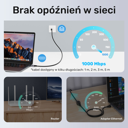 Unitek Kabel Ethernet USB C RJ-45 LAN, przewód sieciowy, 1m (C18148AGY01-1M)