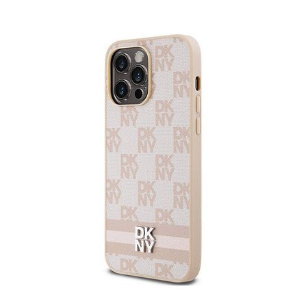 DKNY Leather Checkered Mono Pattern & Printed Stripes - Etui iPhone 14 Pro Max (różowy) (DKHCP14XPCPTSSP)