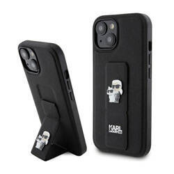 Karl Lagerfeld Gripstand Saffiano Karl & Choupette Pins - Etui iPhone 15 Plus (czarny) (KLHCP15MGSAKCPK)