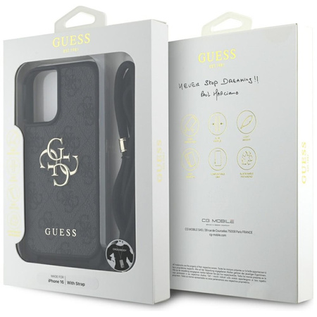 Guess 4G Big Logo Cord Strap Crossbody - Etui do iPhone 16 (czarny) (GUHCP16SP4GMGCRK)