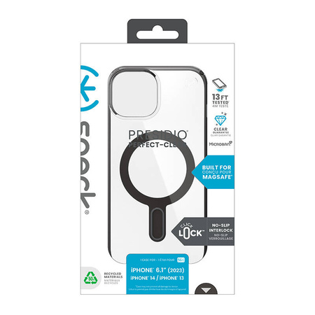 Speck Presidio Perfect-Clear ClickLock & MagSafe - Etui iPhone 16e / iPhone 15 / iPhone 14 / iPhone 13 (Clear / Frosted Black / Slate Grey) (150441-3233)