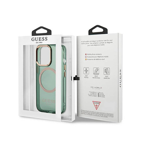 Guess Gold Outline Translucent MagSafe - Etui iPhone 13 Pro (zielony) (GUHMP13LHTCMA)