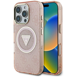 Guess IML Metal Glitter 4G Circle Triangle MagSafe - Etui do iPhone 16 Pro (różowy) (GUHMP16LHG4PRTGP)