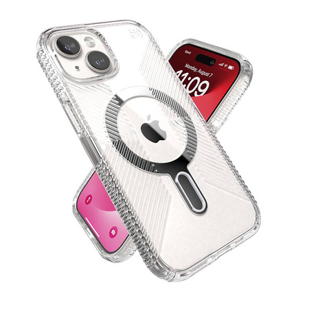 Speck Presidio Perfect-Clear Grip ClickLock & MagSafe - Etui iPhone 16e / iPhone 15 / iPhone 14 / iPhone 13 (Clear / Chrome Finish / Serene Silver) (150443-3199)