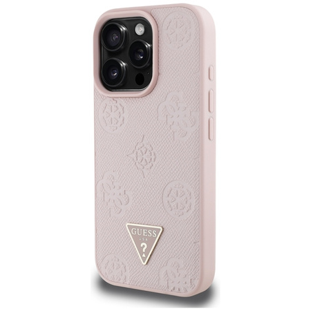 Guess Grained Hot Stamp Peony Triangle Logo MagSafe - Etui do iPhone 16 Pro (różowy) (GUHMP16LPGBTMP)