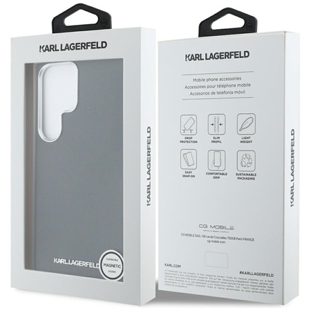 Karl Lagerfeld Saffiano Full Wrapped Elongated Metal Logo MagSafe - Etui do Samsung Galaxy S25 Ultra (czarny) (KLHMS25LPSAFWMCK)