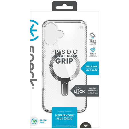 Speck Presidio Perfect-Clear Grip ClickLock & MagSafe - Etui iPhone 16 Plus (Clear / Chrome Finish / Serene Silver) (150716-3199)