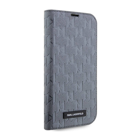 Karl Lagerfeld Booktype Saffiano Monogram - Etui iPhone 14 Pro Max (Srebrny) (KLBKP14XSAKLHPG)