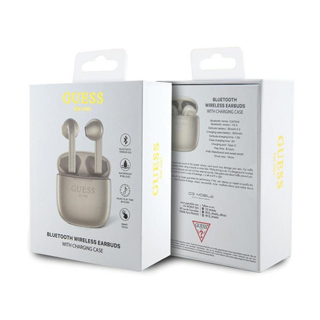Guess True Wireless Script Logo BT5.3 - Słuchawki TWS + etui ładujące (złoty) (GUTWST26PSD)