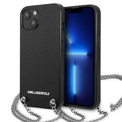 Karl Lagerfeld Leather Textured and Chain - Etui iPhone 13 (czarny) (KLHCP13MPMK)