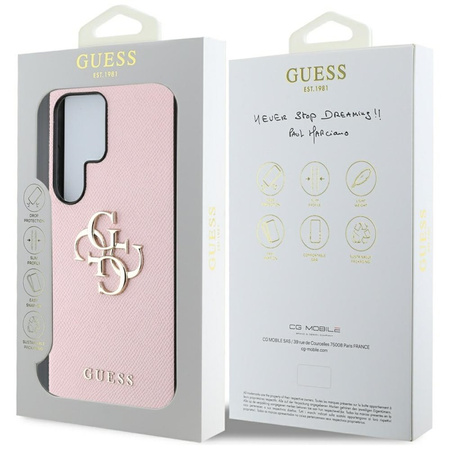 Guess Grained Big 4G Logo Small Classic Logo - Etui do Samsung Galaxy S25 Ultra (różowy) (GUHCS25LPGT4MBP)