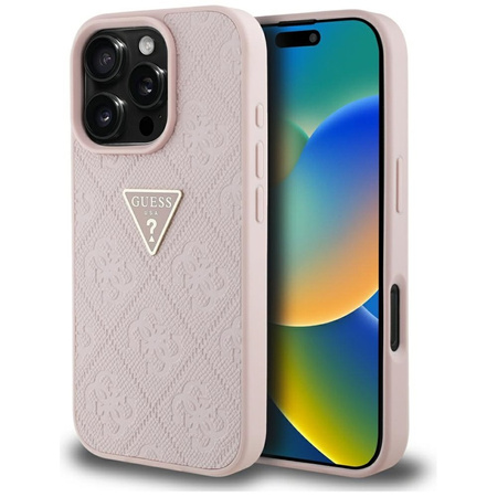 Guess Hot Stamp 4G Pattern Triangle Metal Logo - Etui do iPhone 16 Pro (różowy) (GUHCP16LPGP4STRP)