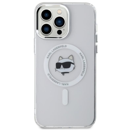 Karl Lagerfeld IML Metal Choupette Head MagSafe - Etui iPhone 14 Pro Max (biały) (KLHMP14XHLSCHH)