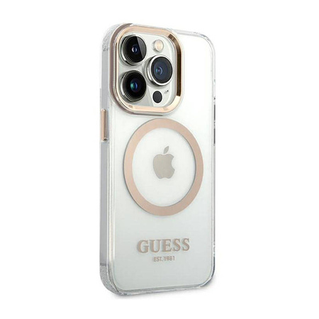 Guess Metal Outline Magsafe - Etui iPhone 14 Pro (przezroczysty / złoty) (GUHMP14LHTRMD)
