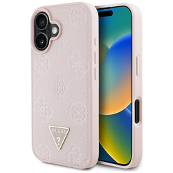 Guess Grained Hot Stamp Peony Triangle Logo MagSafe - Etui do iPhone 16 (różowy) (GUHMP16SPGBTMP)