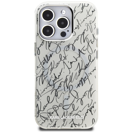 Karl Lagerfeld IML Karl Script Pattern MagSafe - Etui iPhone 16 Pro Max (biały) (KLHMP16XHMSPUSH)