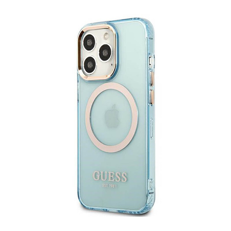Guess Gold Outline Translucent MagSafe - Etui iPhone 13 Pro (niebieski) (GUHMP13LHTCMB)
