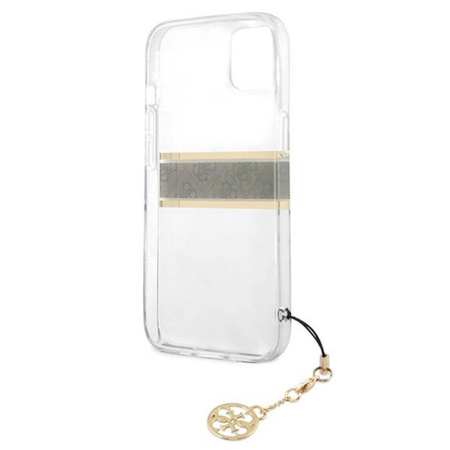 Guess 4G Stripe Brown Charm - Etui iPhone 13 mini (przezroczysty) (GUHCP13SKB4GBR)