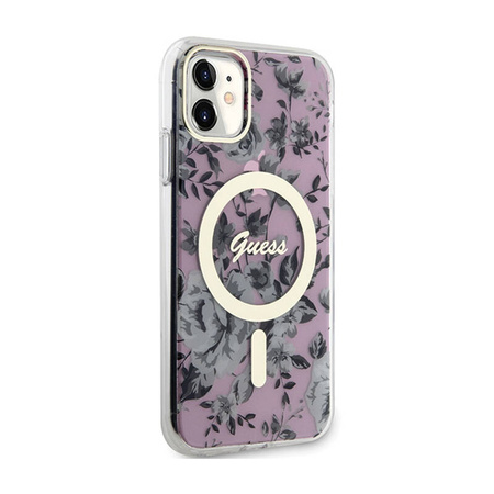Guess Flower MagSafe - Etui iPhone 11 (Różowy) (GUHMN61HCFWSP)