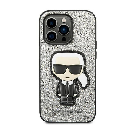 Karl Lagerfeld Glitter Flakes Ikonik - Etui iPhone 14 Pro Max (srebrny) (KLHCP14XGFKPG)