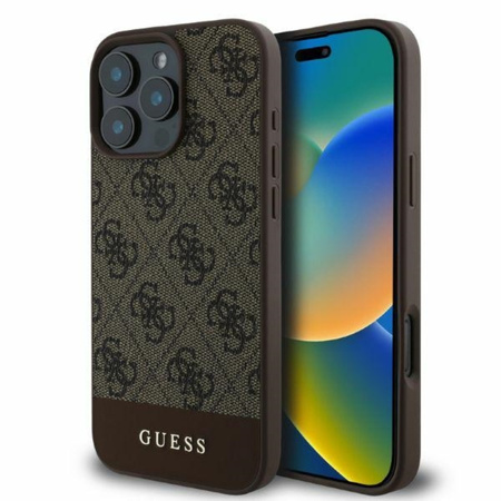 Guess 4G Bottom Stripe - Etui iPhone 16 Pro Max (brązowy) (GUHCP16XG4GLBR)