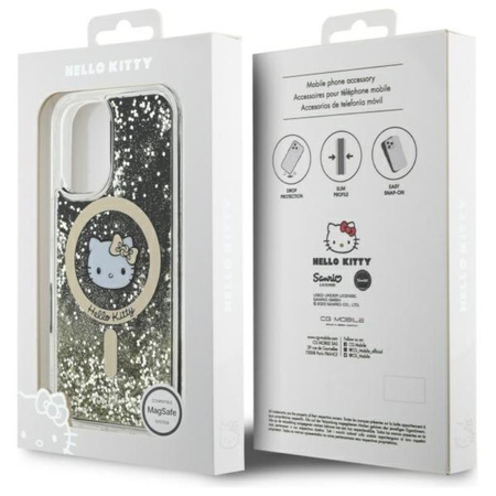 Hello Kitty Liquid Glitter Fever MagSafe - Etui iPhone 16 (czarny / złoty) (HKHMP16SLGDIK)