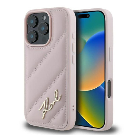 Karl Lagerfeld Quilted Signature - Etui iPhone 16 Pro (różowy) (KLHCP16LPQDSMGP)