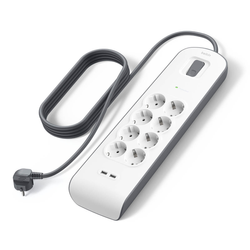 Belkin Listwa zasilająca przeciwprzepięciowa 900J, 8 gniazd Schuko, 2x USB-A, 2m (BSV804VF2M-V2)