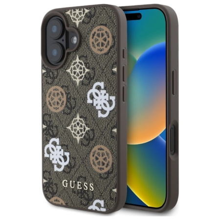Guess Peony On 4G Background MagSafe - Etui iPhone 16 (brązowy) (GUHMP16SP4PWPW)