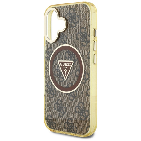 Guess IML Metal Glitter 4G Circle Triangle MagSafe - Etui do iPhone 16 (brązowy) (GUHMP16SHG4PRTGW)