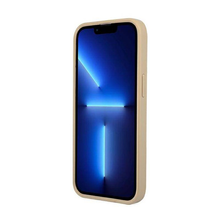 Guess Saffiano Triangle Logo Case – Etui iPhone 13 mini (beżowy) (GUHCP13SPSATLE)
