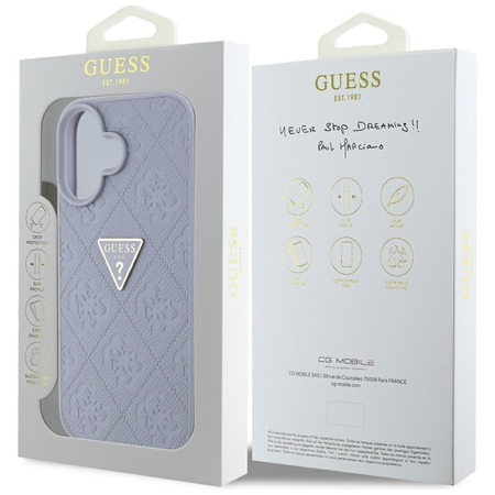 Guess Hot Stamp 4G Pattern Triangle Metal Logo - Etui do iPhone 16 (fioletowy) (GUHCP16SPGP4STRU)